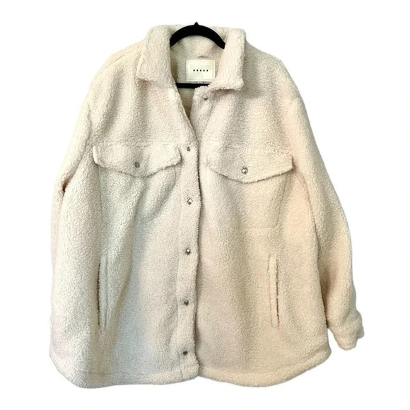 Blank NYC Shortbread Women’s Sherpa Snap Front Cream Shacket Jacket Size 3X NWT - Picture 1 of 10